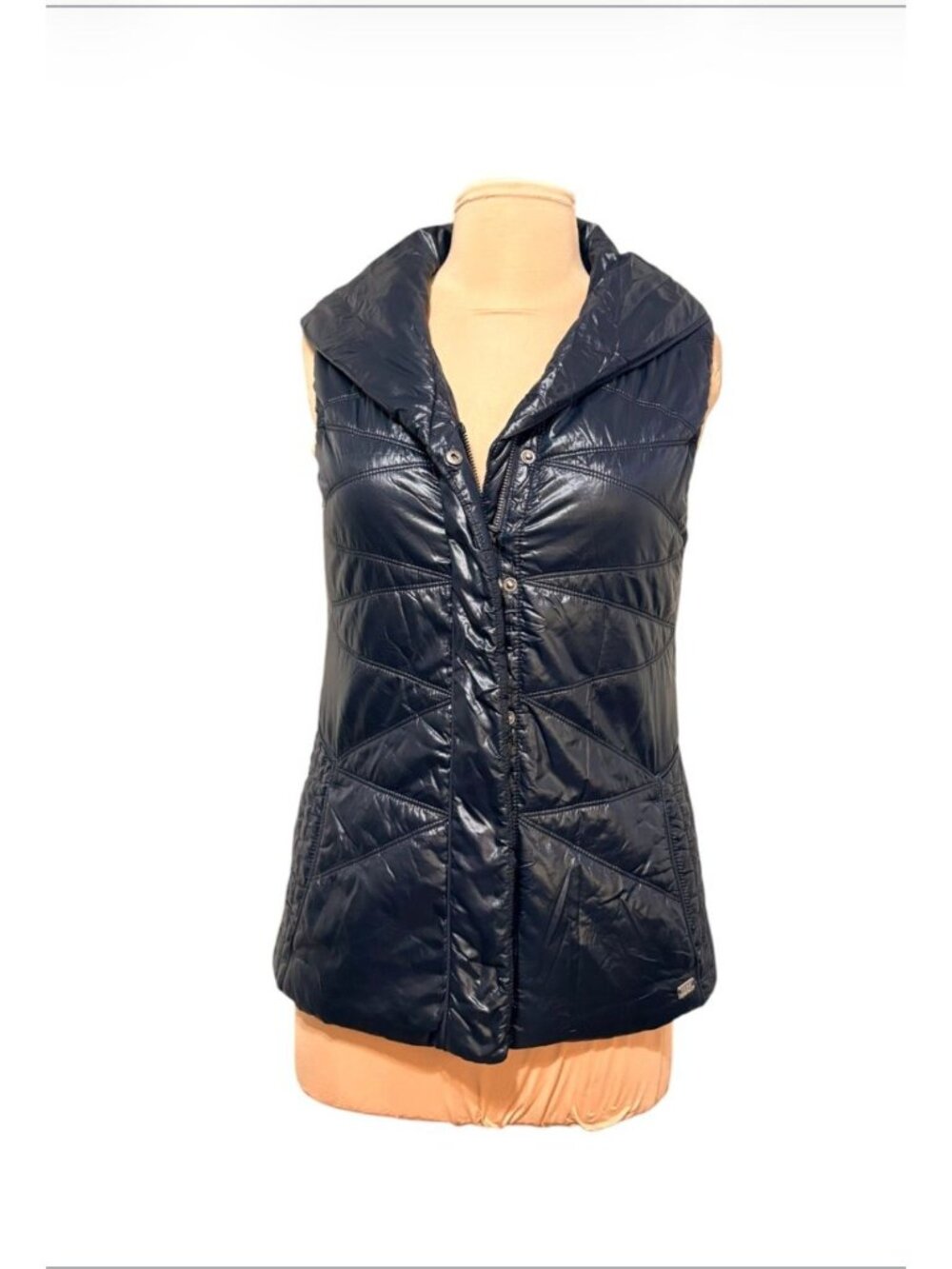 Lucy Shiny Puffer Vest XS Women Black Quilted Moto North Face Gorpcore Snap
